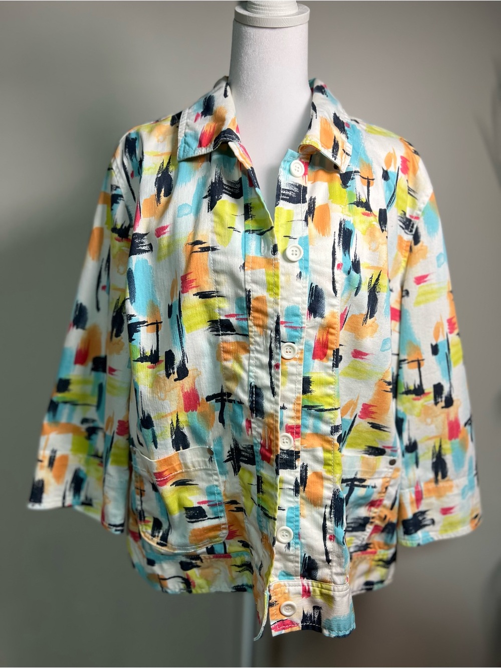 Koret White Button-Up Shirt with Multicolor Brushstroke Print